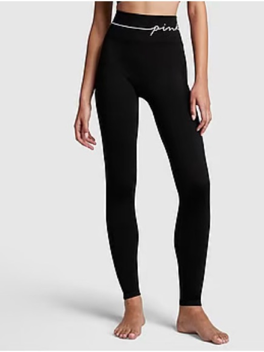 PINK Victoria's Secret Black High-Waist Script Logo Leggings